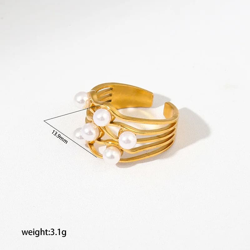 Anillo Abierto Ajustable de Corazón con Perla en Acero Inoxidable