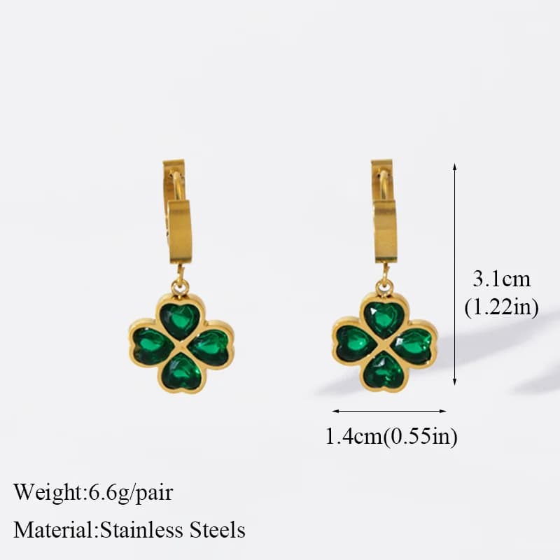 Pendientes Colgantes de Trébol con Circonita Verde