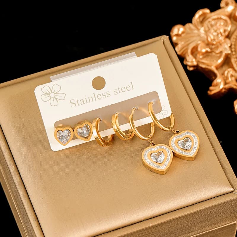 Set de pendientes de acero inoxidable, chapado en oro