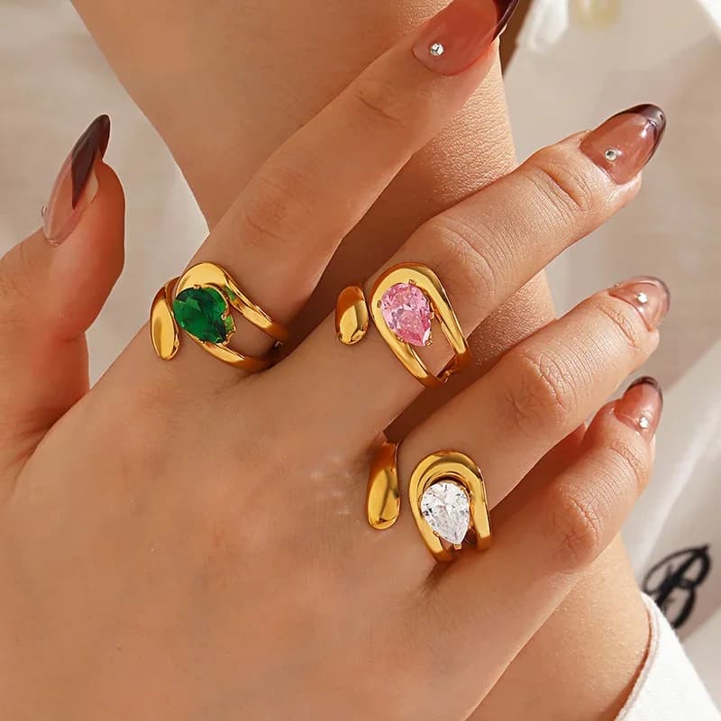 Anillo Ajustable de Circonita Colorida