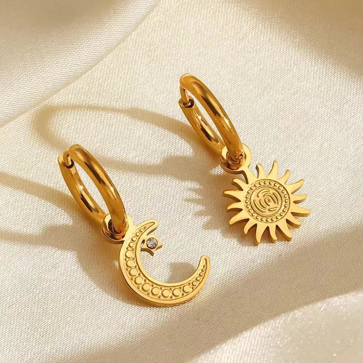 Pendientes largos colgantes de gota con cristal de circonia en acero inoxidable