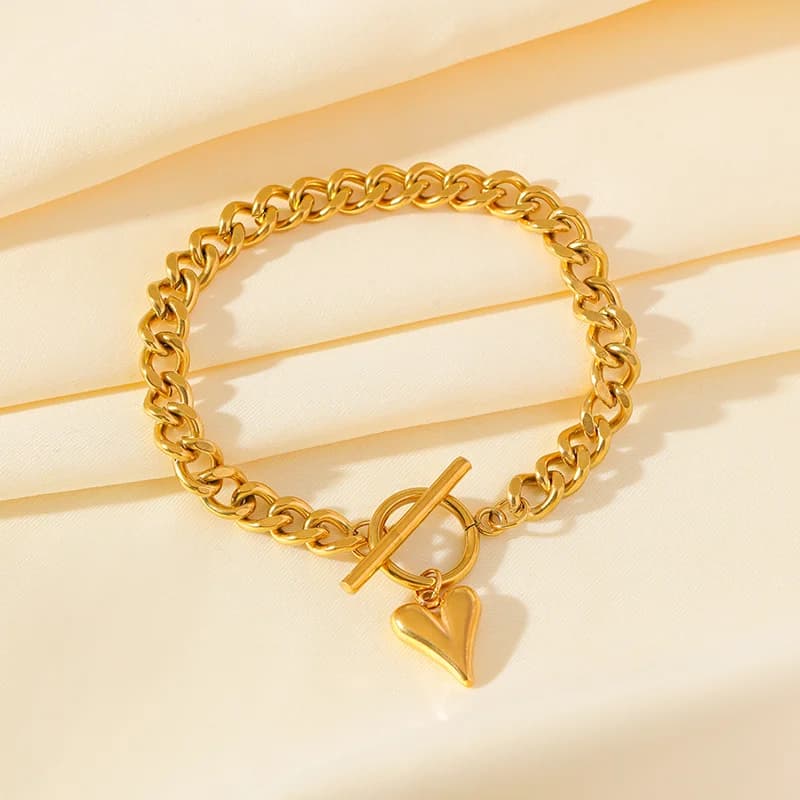 Pulsera con Dije de Corazón, Chapada en Oro de 18K