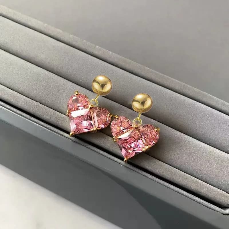 Pendientes largos colgantes de gota con cristal de circonia en acero inoxidable