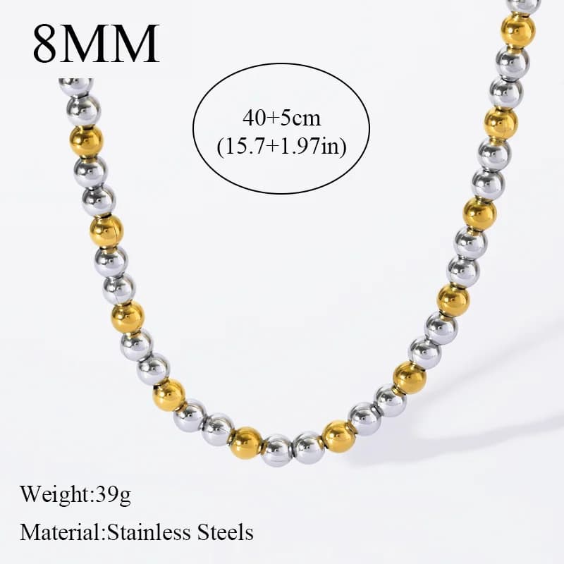 Set de Collar y Pulsera con Cuentas Sólidas Doradas y Plateadas