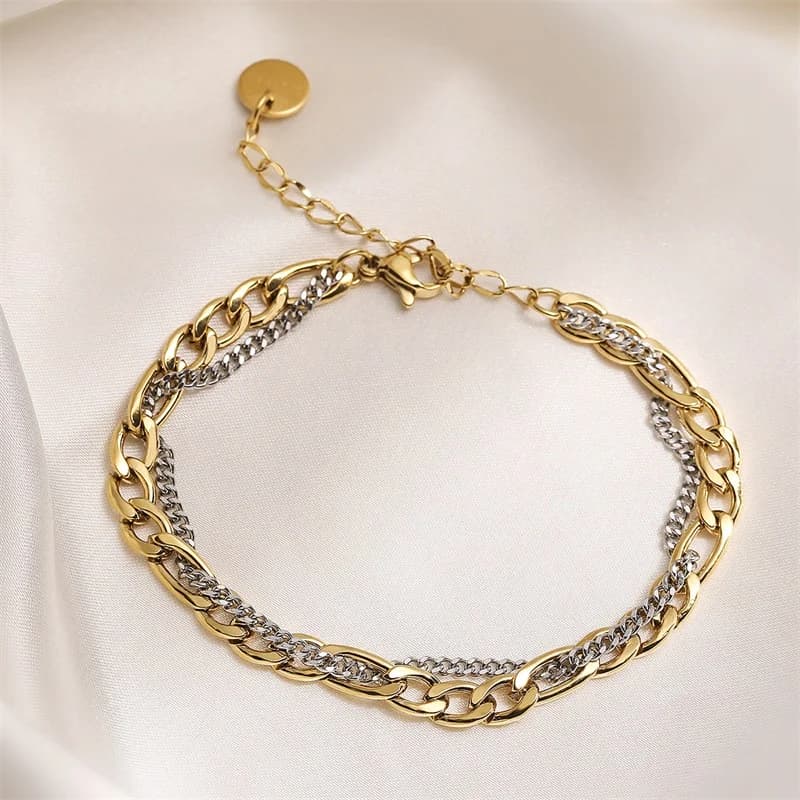 Set de Collar y Pulsera de Cadena Bicolor
