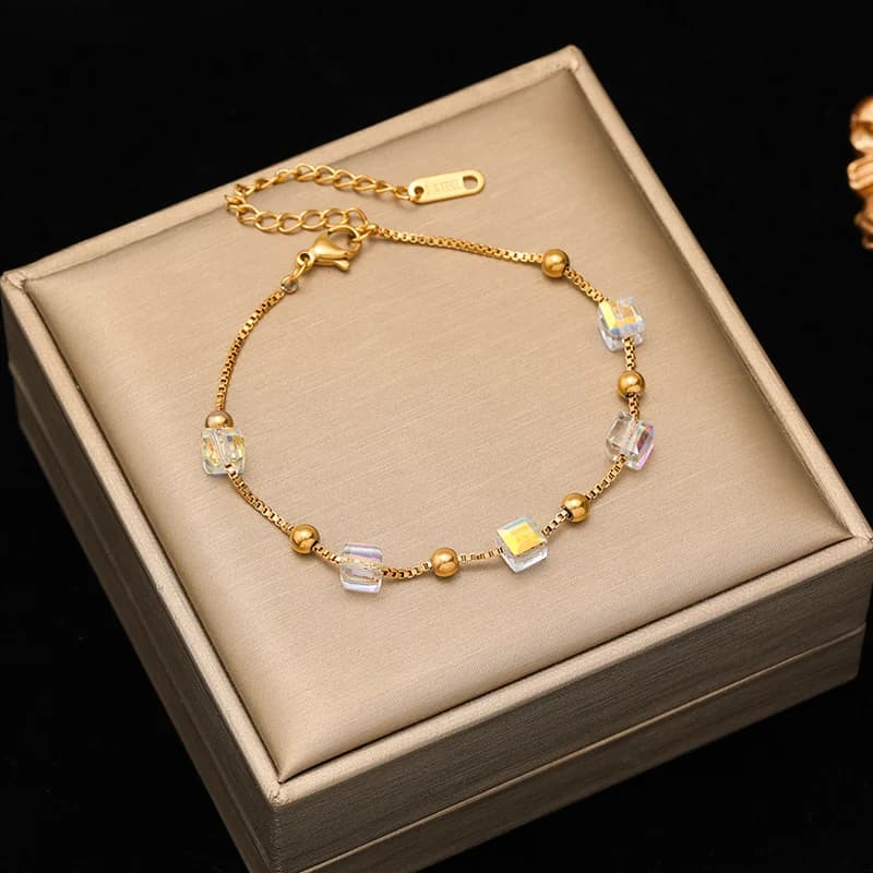 Pulsera de Eslabones con Abalorios de Piedra de Color en Acero Inoxidable