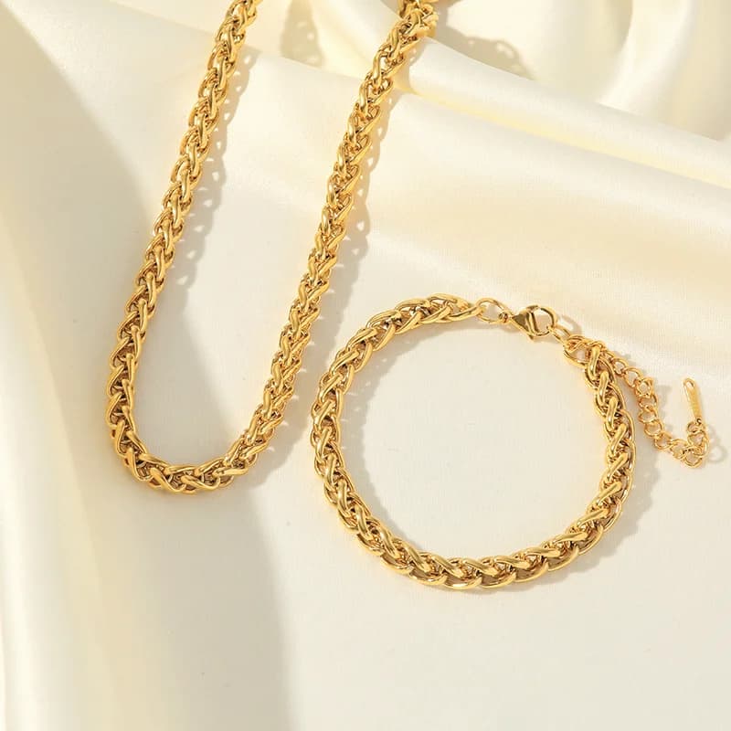 Juego de collar y pulsera de acero inoxidable 316L color oro