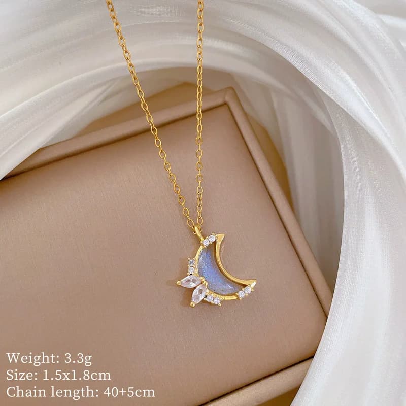 Collar Colgante Luna y Estrella, Acero Inoxidable
