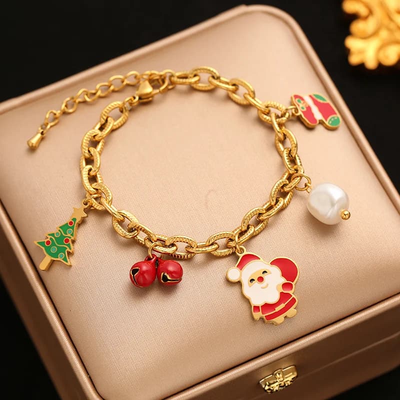 Pulsera de charms de muñeco de nieve en acero inoxidable