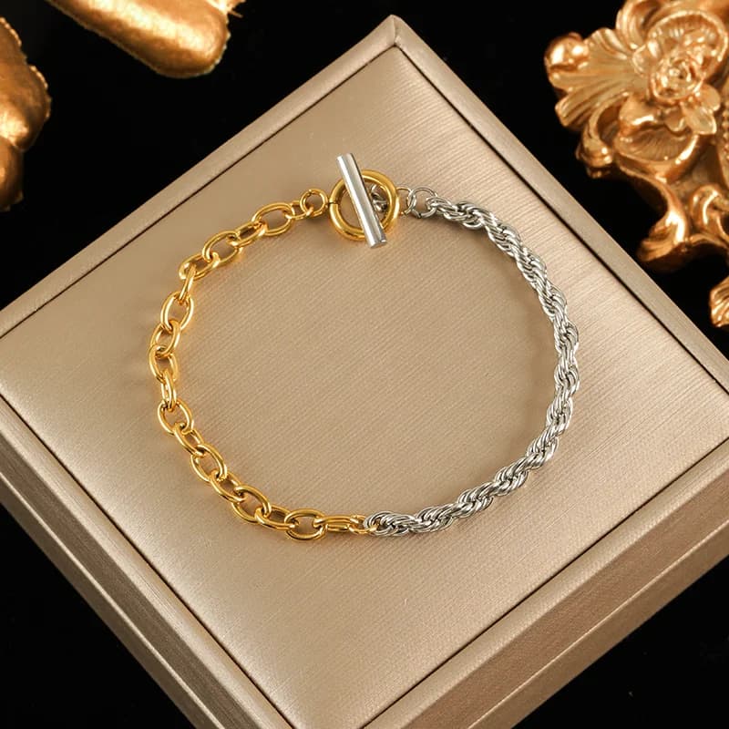 Brazalete ancho de cadena pulida, color oro