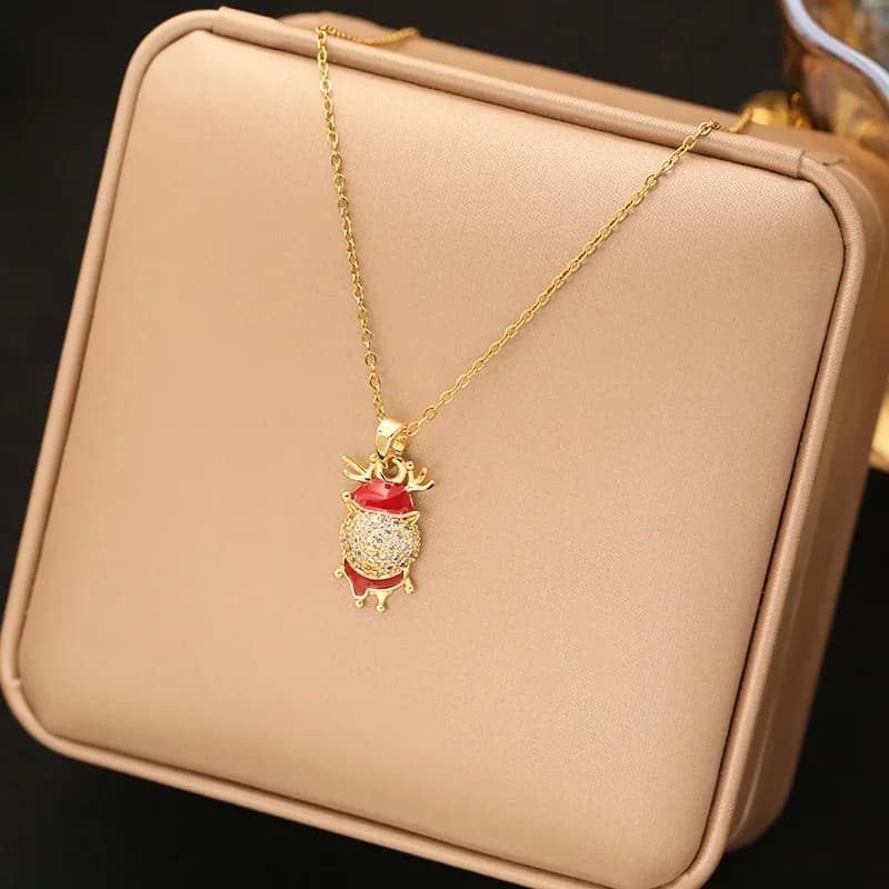 Collar Colgante Reno Navideño de Circonita Cúbica