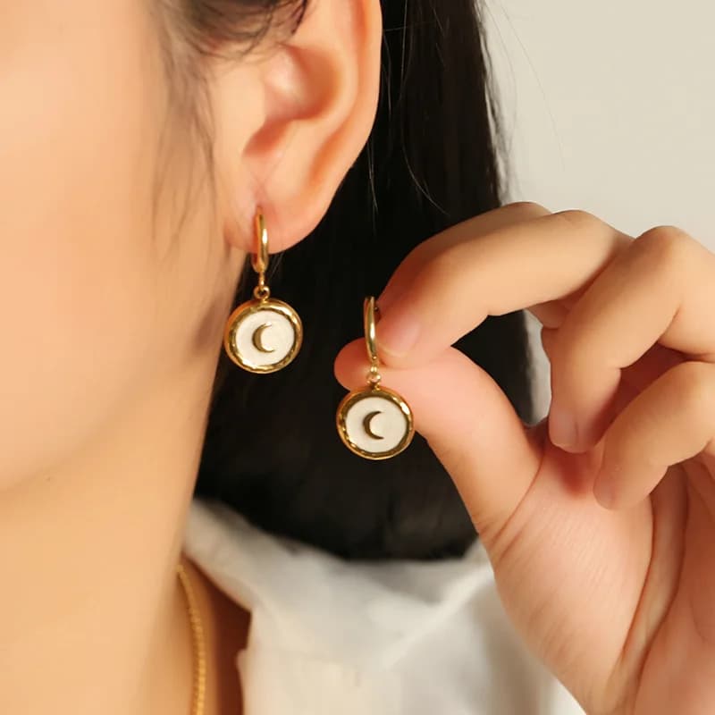 Pendientes Colgantes de Sol, Luna y Corazón, Acero Inoxidable