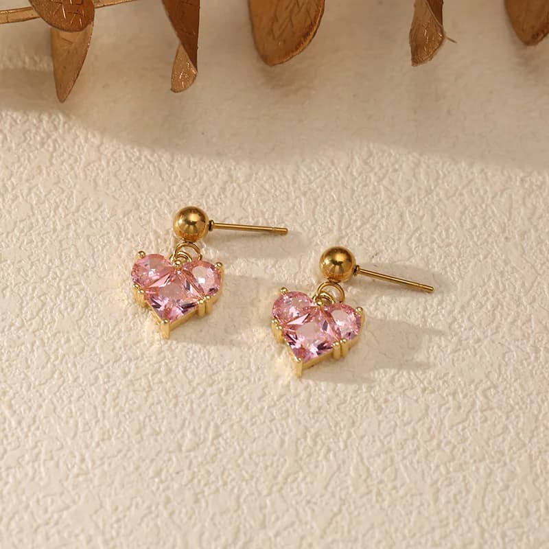 Pendientes largos colgantes de gota con cristal de circonia en acero inoxidable