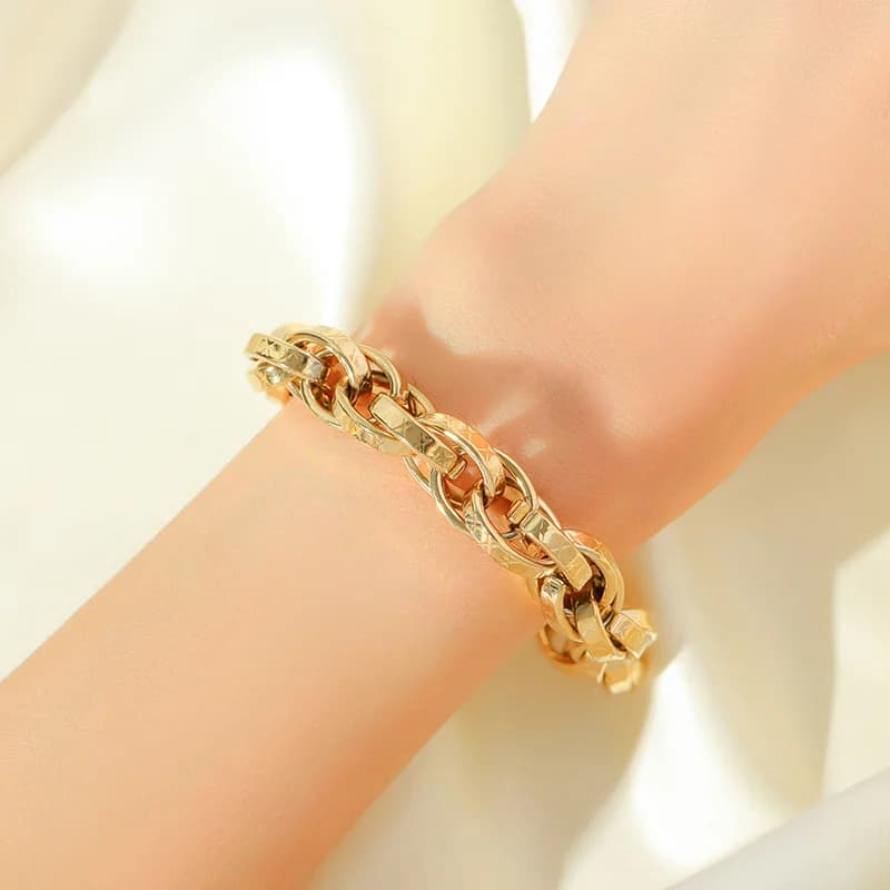 Pulsera de Cadena Cubana Gruesa Chapada en Oro Acero Inoxidable 316L