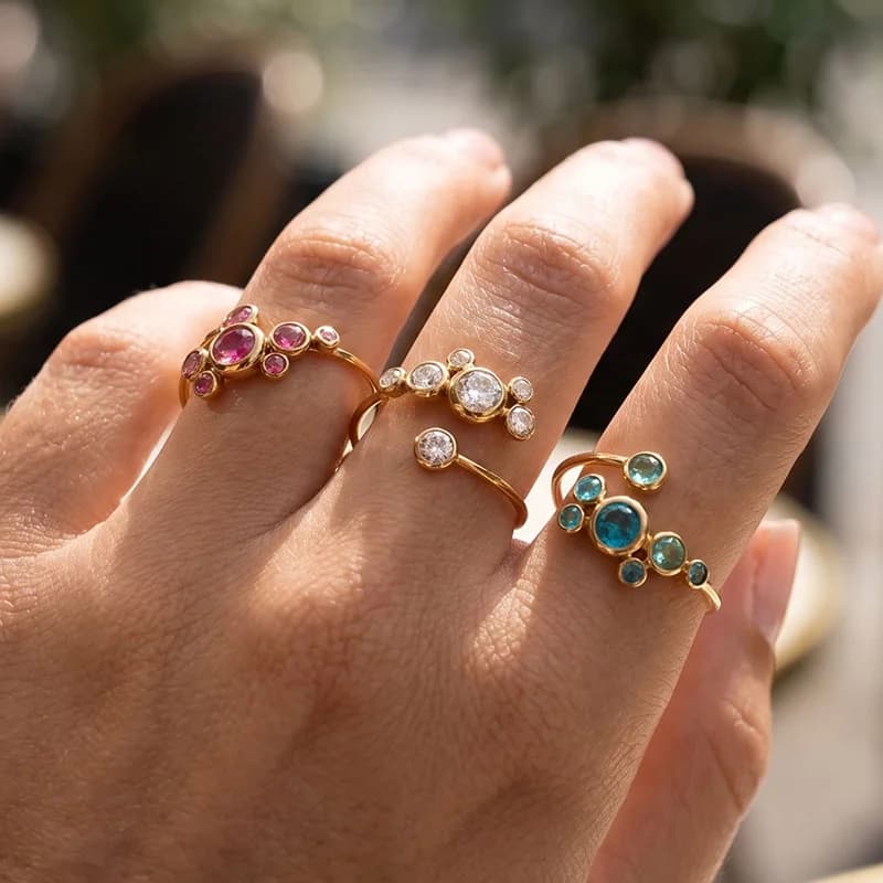 Anillo Ajustable de Circonita Colorida