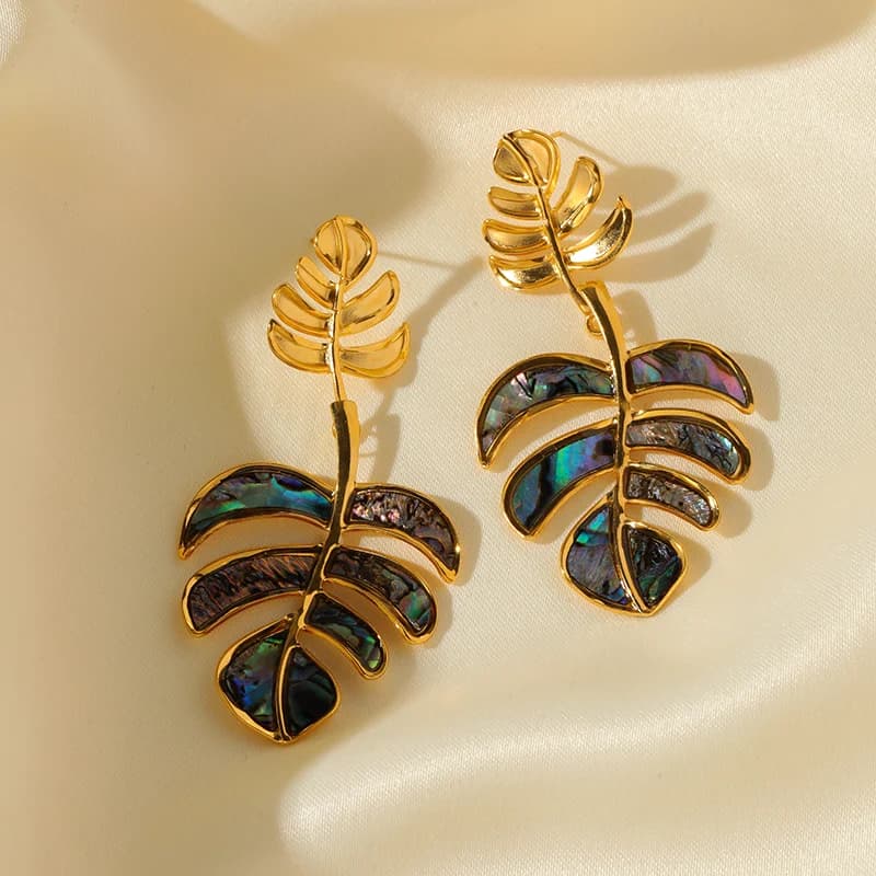Pendientes colgantes hojas de palma, bañados en oro