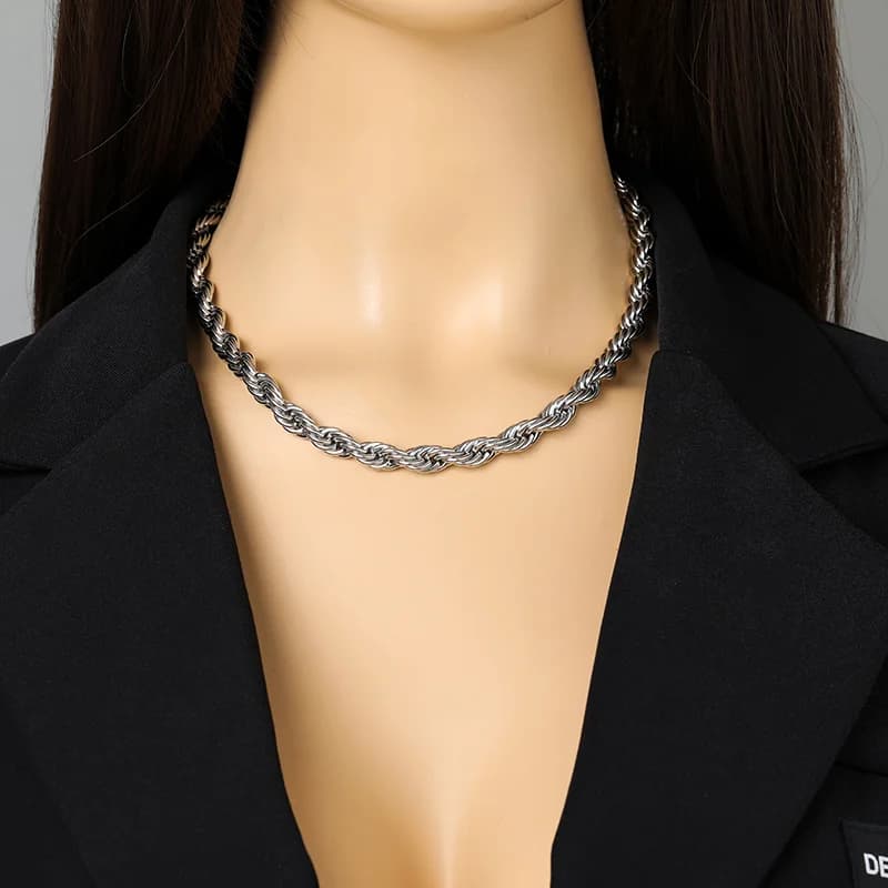 Collar de cadena gruesa de 8 mm, baño en oro de 18K