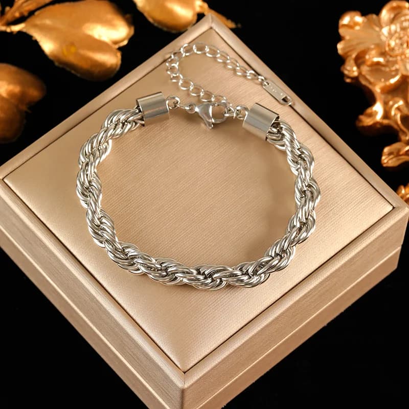 Brazalete pulsera de cadena color plata, acero inoxidable
