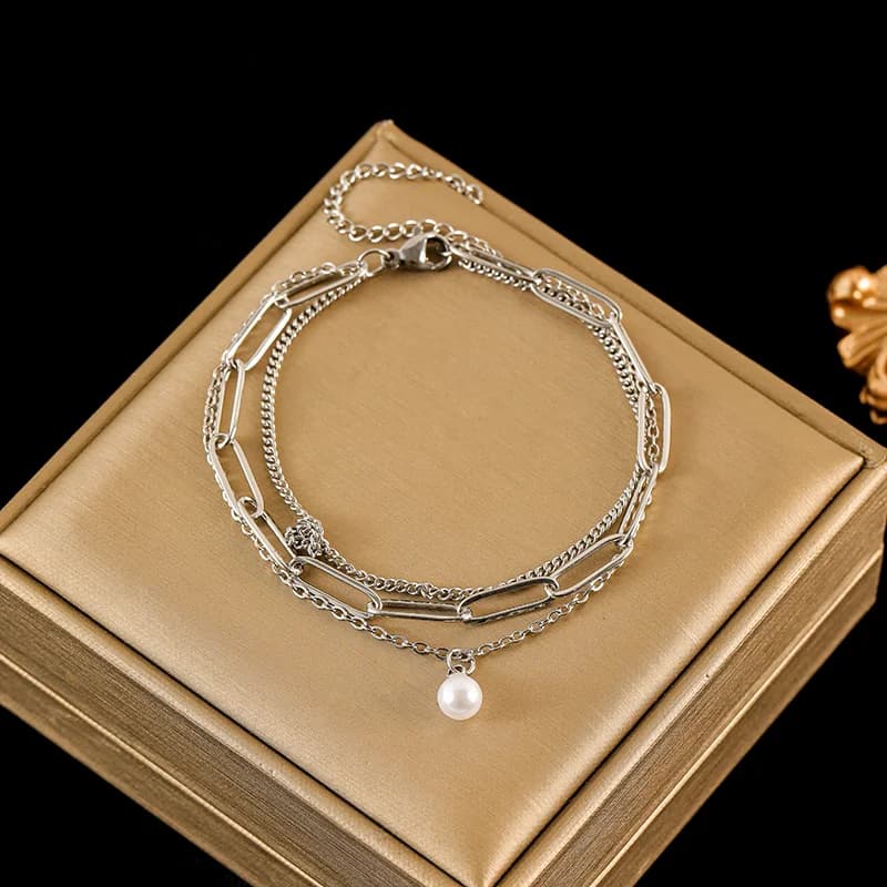 Brazalete de cadena gruesa en acero inoxidable 316L color plata
