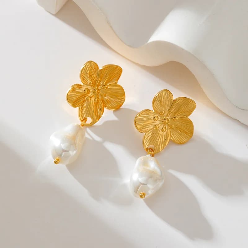 Pendientes colgantes con piedra azul, chapados en oro