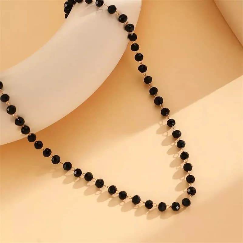 Set de Collar y Pulsera con Cuenta Negra y Cadena