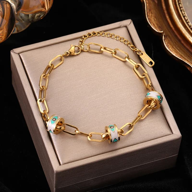 Pulsera de Cadena Geométrica Gruesa, Acero Inoxidable Dorado