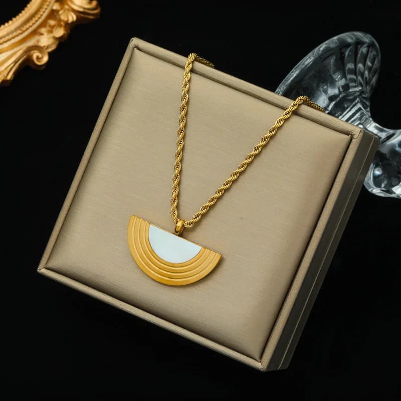 Set de Collar con Colgante Semicírculo Geométrico y Pendientes