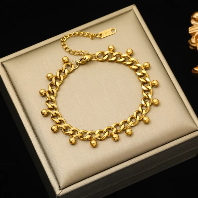 Brazalete de cadena gruesa geométrica, chapado en oro