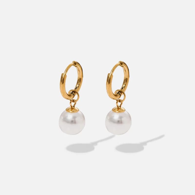 Pendientes de aro con corazón, perla y rosa dorados