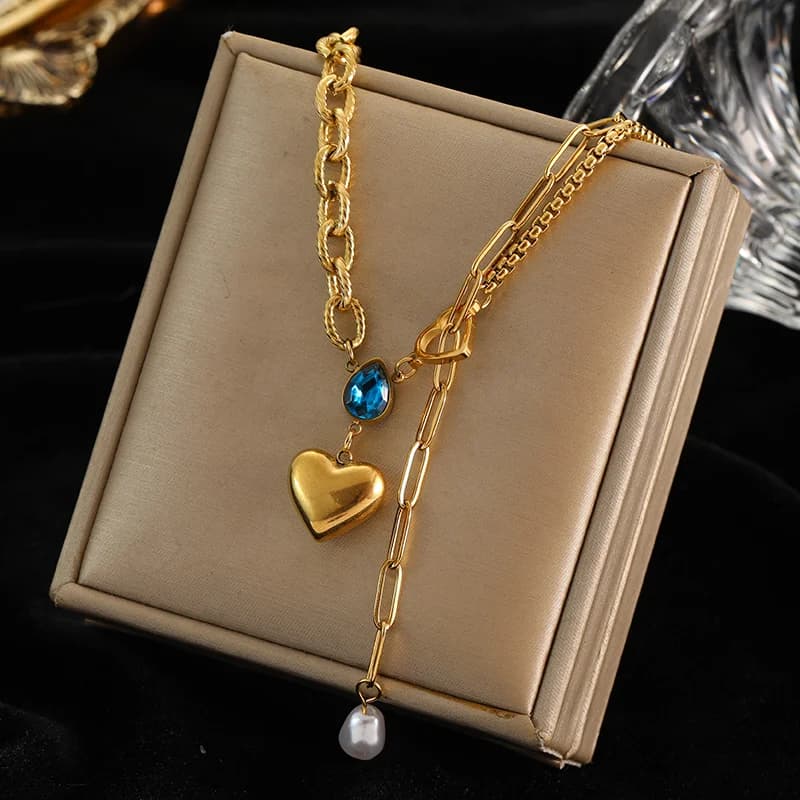 Collar Statement con Colgante de Corazón, Dorado