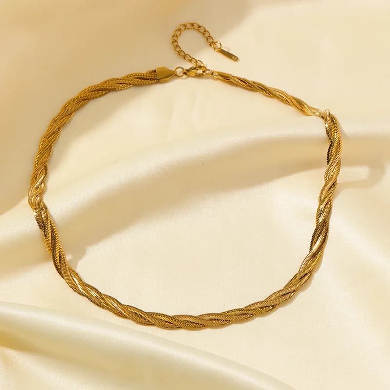 Juego de Collar y Pulsera de Cadena Trenzada Cruzada