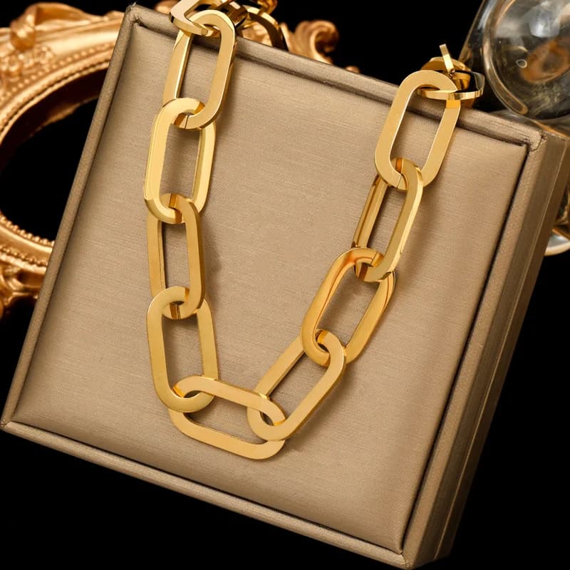 Collar de cadena cubana gruesa, dorado o plateado