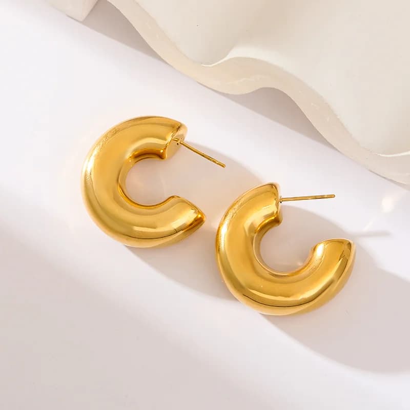 Pendientes de botón dorados de acero inoxidable 316L para mujer