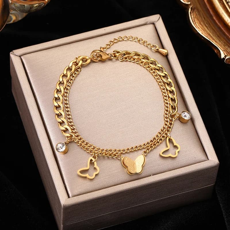 Pulsera de Cadena con Mariposa de Circonita Cúbica