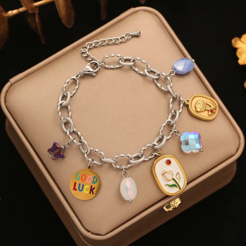 Pulsera de Eslabones con Dije de Corazón en Acero Inoxidable