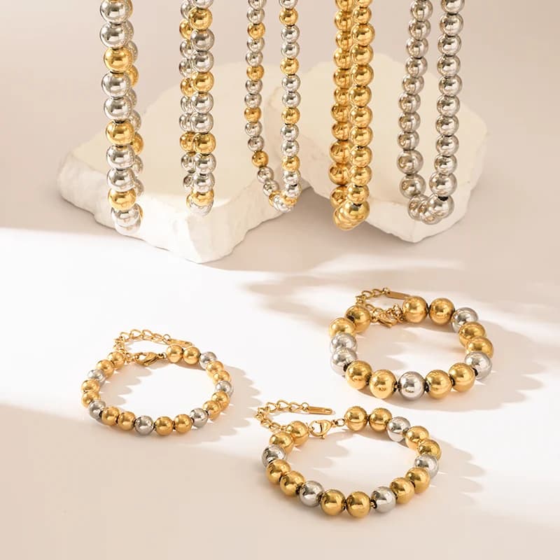 Set de Collar y Pulsera con Cuentas Sólidas, 2 Colores