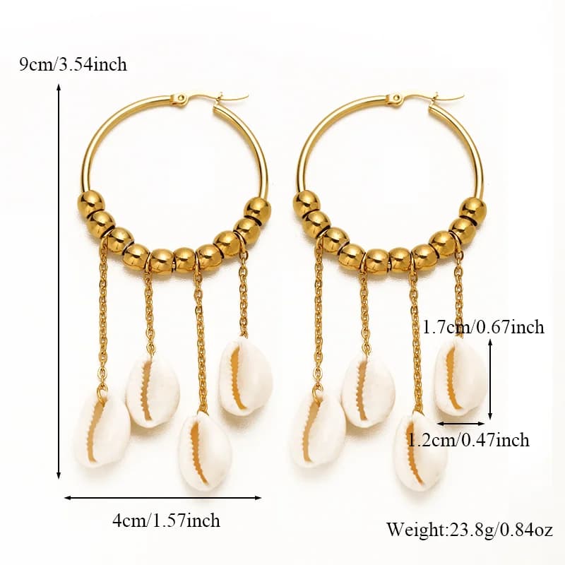 Pendientes de aro con colgante de borla de concha