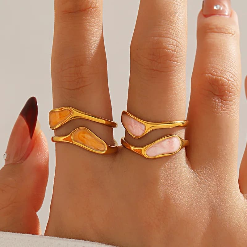 Anillo Ajustable de Esmalte Irregular, Acero Inoxidable