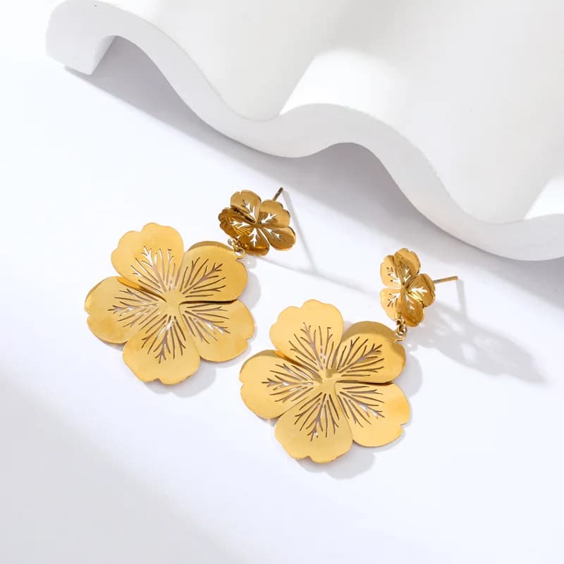 Pendientes colgantes geométricos en color dorado de Acero Inoxidable 316L