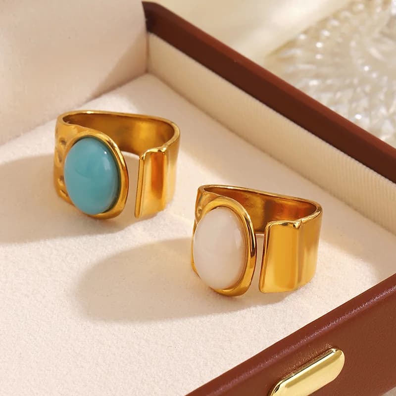 Anillo Ajustable Vintage de Acero Inoxidable con Piedra Ovalada