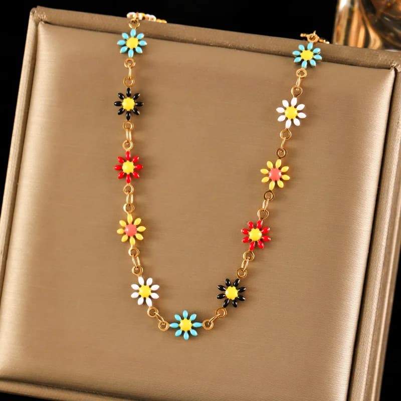 Set de Collar y Pulsera con Flores Margaritas Coloridas