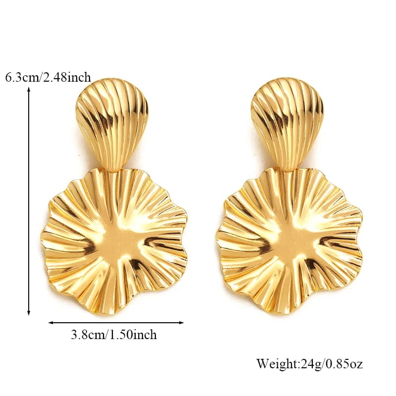 Pendientes Colgantes de Acero Inoxidable con Diseño Plisado