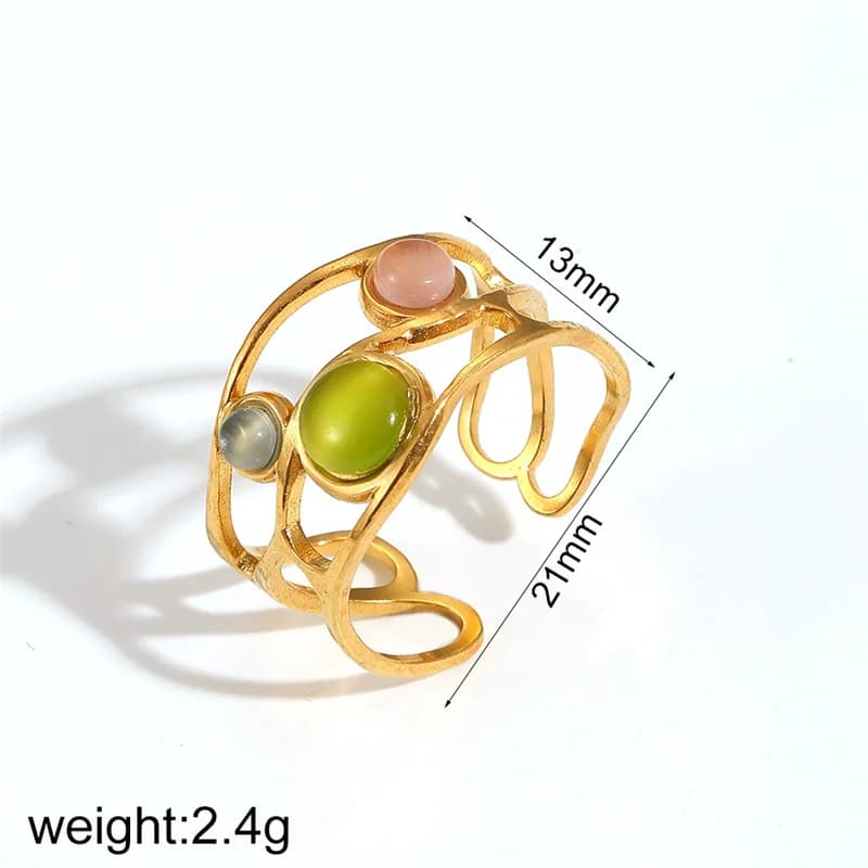 Anillo abierto con flor azul y morada