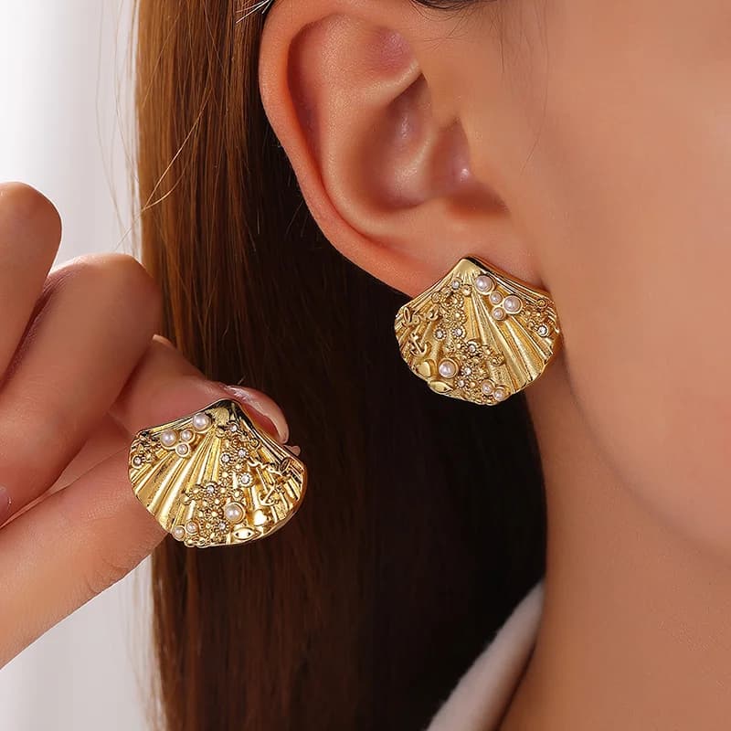 Pendientes de gota con perlas, chapado en oro de 18K