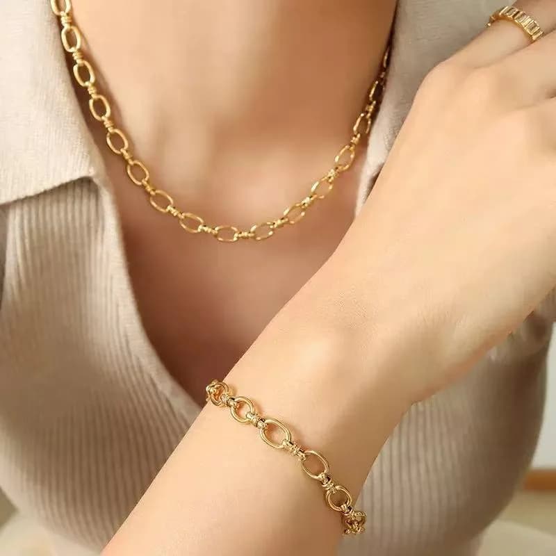 Set de Collar y Pulsera de Cadenas Metálicas Hechas a Mano