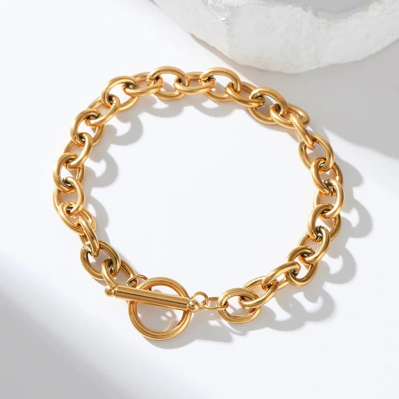 Pulsera de Eslabones Gruesos con Cierre OT, Texturizada