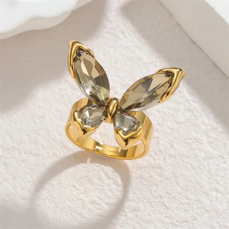 Anillo Abierto Ajustable con Concha de Abulón, Acero Inoxidable