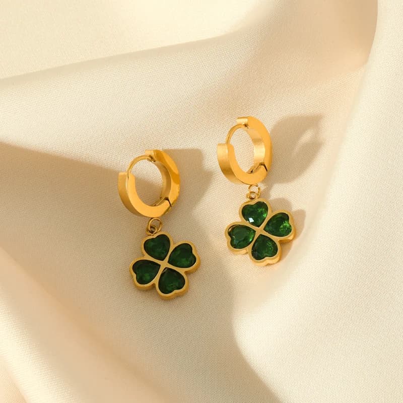 Pendientes Colgantes de Trébol con Circonita Verde
