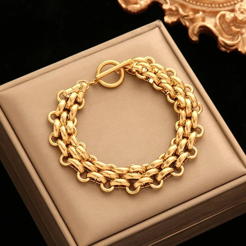 Pulsera de Cadena Gruesa, Color Oro y Plata