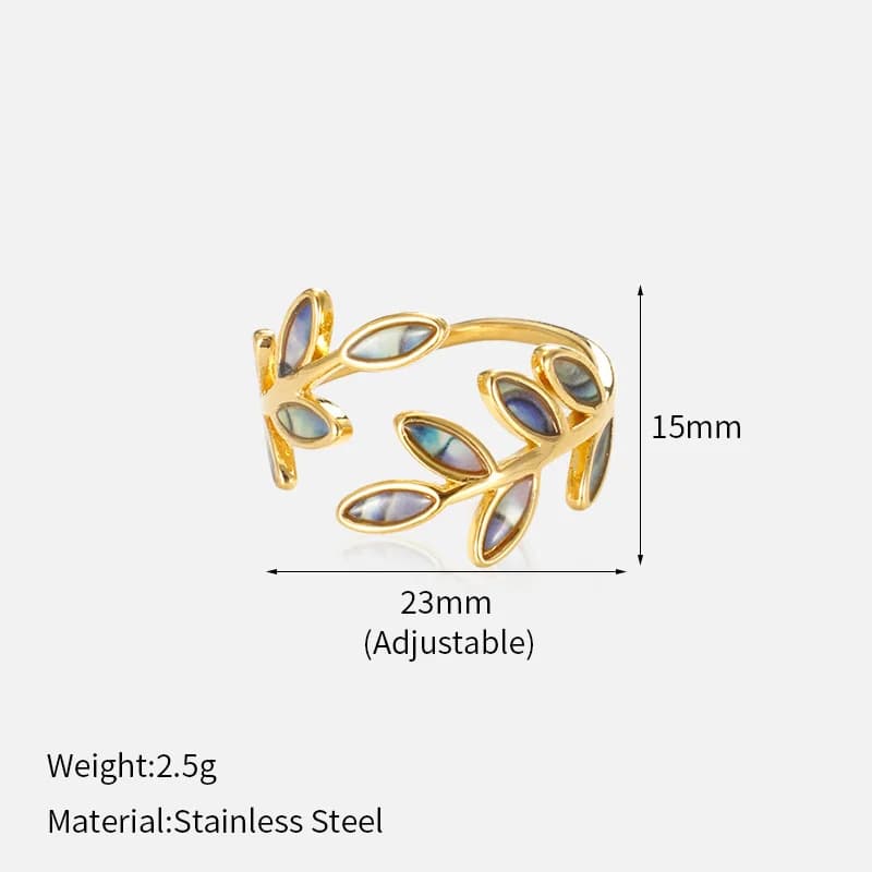 Anillo Abierto Ajustable con Hoja de Esmalte